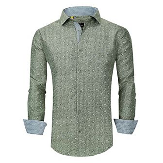 Azaro Uomo Men Slim Fit Four-way Stretch Geometric Long Sleeve Button Down