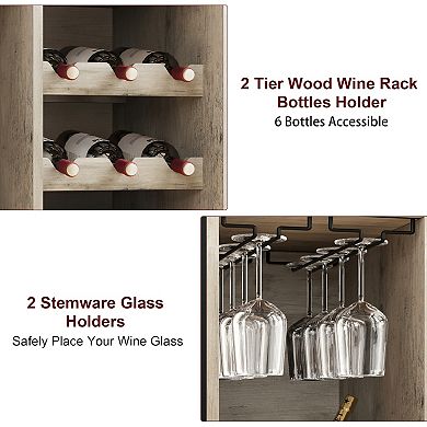 Wine Bar Rack Cabinet, Freestanding Wine Cabinet with Glass Rack Wine Bottle Holders