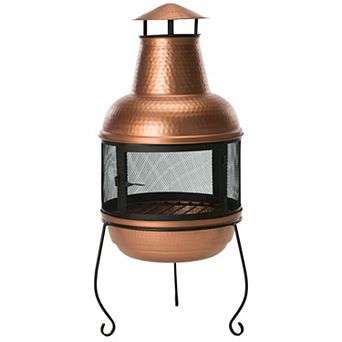 Hammered Copper And Iron Chiminea Fire Pit With Stand