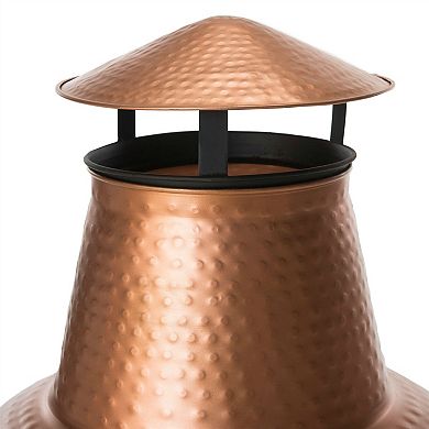 Hammered Copper And Iron Chiminea Fire Pit With Stand