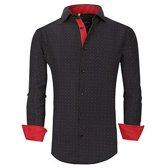 Azaro Uomo Men Slim Fit Four-way Stretch Geometric Long Sleeve Button Down