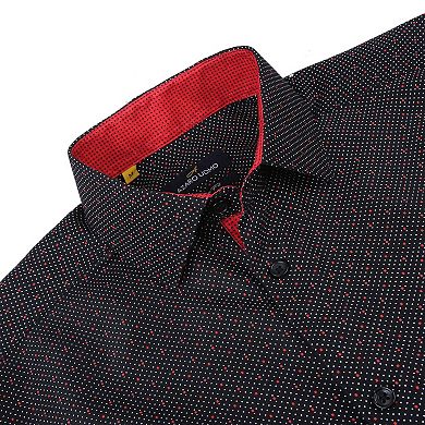 Azaro Uomo Men Slim Fit Four-way Stretch Geometric Long Sleeve Button Down