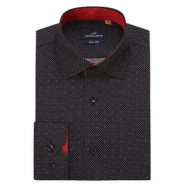 Azaro Uomo Men Slim Fit Four-way Stretch Geometric Long Sleeve Button Down