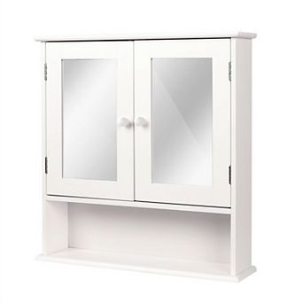 White 2-door Mirrored Medicine Cabinet With Open Shelf