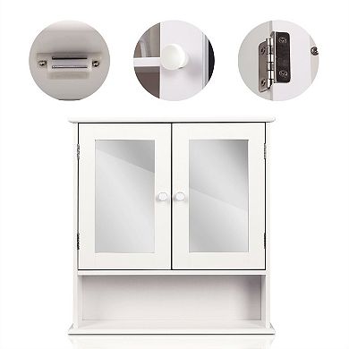 White 2-door Mirrored Medicine Cabinet With Open Shelf