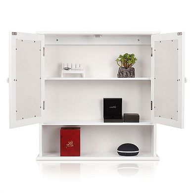 White 2-door Mirrored Medicine Cabinet With Open Shelf