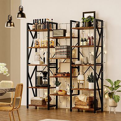 Triple Wide 5 Tier Book Shelf, Tall Bookshelf with Open Display Shelves