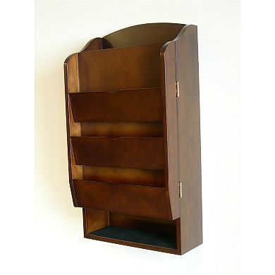Door / Wall Mount Organizer Letter Holder Mail Sorter In Dark Walnut