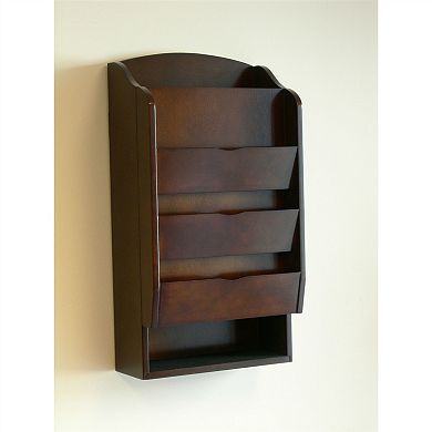 Door / Wall Mount Organizer Letter Holder Mail Sorter In Dark Walnut