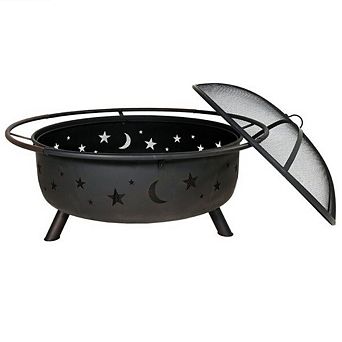 Outdoor Wood Burning Fire Pit 42-Inch, Steel Backyard Fire Bowl with Poker and Cover, Black