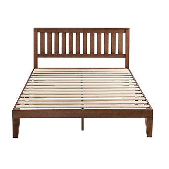 Queen Size Mission Style Solid Wood Platform Bed Frame With Headboard In Espresso Finish