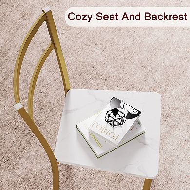 Round Kitchen Chairs for 2 Modern Dining Room Table Set for Small Space, Marble White and Gold