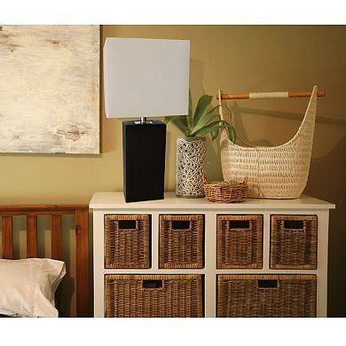 Black Leather Table Lamp with White Shade 21-Inch Accent Lighting for Living Room or Bedroom