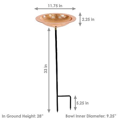Sunnydaze Copper Hand-hammered Standing Bird Bath Or Bird Feeder With Stake