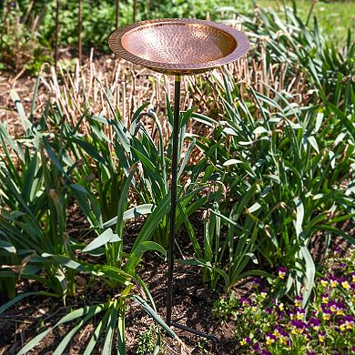 Sunnydaze Copper Hand-hammered Standing Bird Bath Or Bird Feeder With Stake