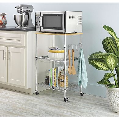 Sturdy Metal Kitchen Microwave Cart With Adjustable Shelves And Locking Wheels