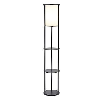 Shelf Floor Lamp Black with White Shade Compact Design for Bedroom or Living Room
