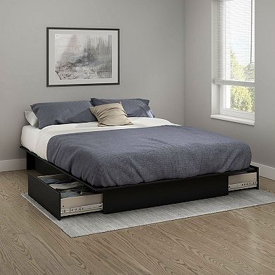 Queen Platform Bed Frame With 2 Storage Drawers In Black Wood Finish