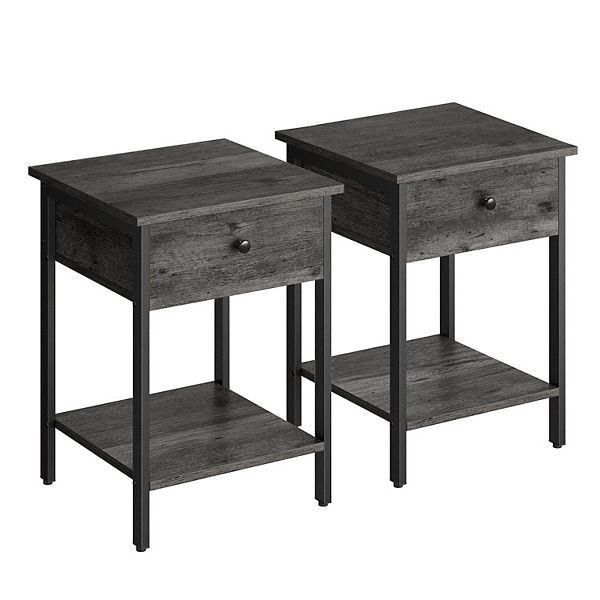 Set Of 2 Industrial Brown Nightstands With Drawers