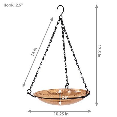 Sunnydaze Copper Hand-hammered Hanging Bird Bath Or Bird Feeder With Chain