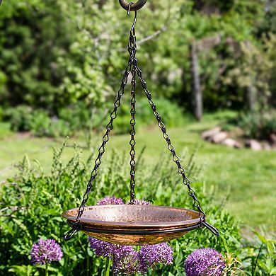 Sunnydaze Copper Hand-hammered Hanging Bird Bath Or Bird Feeder With Chain
