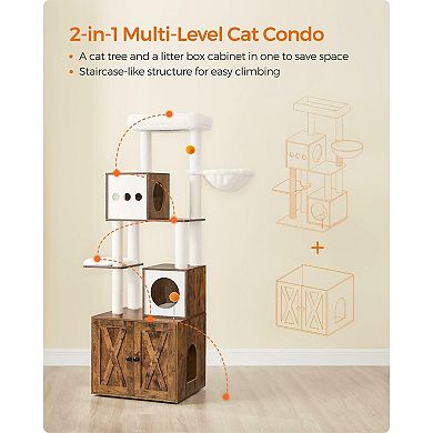 72.8-inch Tall Cat Tree With Litter Box Enclosure, Scratching Posts