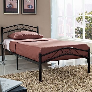 Twin Size Black Metal Platform Bed With Headboard And Footboard