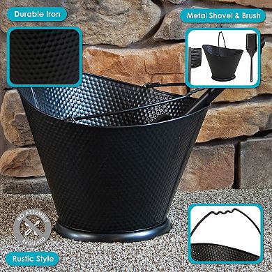 Sunnydaze 5-gallon Iron Ash Bucket With Shovel And Brush - Black