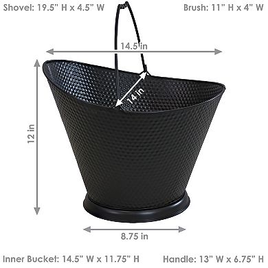 Sunnydaze 5-gallon Iron Ash Bucket With Shovel And Brush - Black
