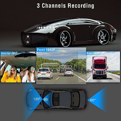 Black, 3-channel Car Dvr 1080p Cameras, Night Vision, G-sensor