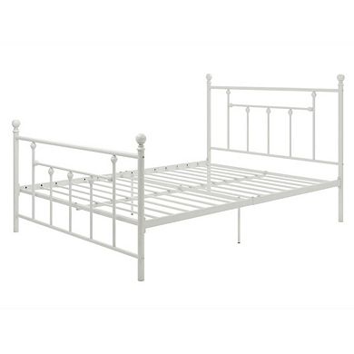 Full Size White Metal Platform Bed Frame With Headboard And Footboard