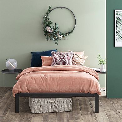 Twin Black Metal Platform Bed Frame With Wood Slats - 350 Lbs Weight Capacity