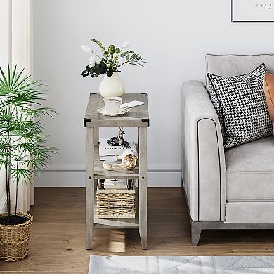 Farmhouse End Table Rustic Side Table with Storage Shelf