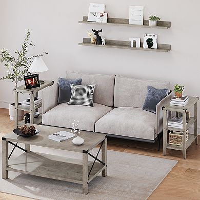Farmhouse End Table Rustic Side Table with Storage Shelf
