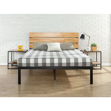 King Size Modern Metal Platform Bed Frame With Wood Headboard And Slats
