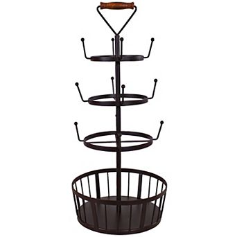 Sunnydaze Round 4 tier Iron Coffee Mug Tree Holder With Hooks - Brown