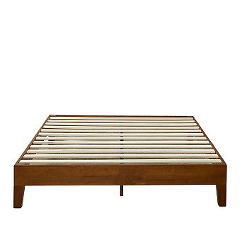 Queen Size Solid Wood Low Profile Platform Bed Frame In Cherry Finish