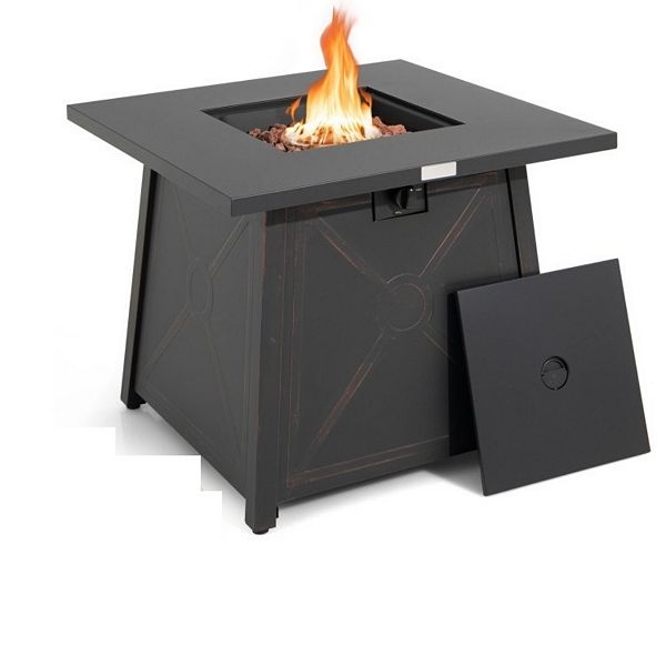 50,000 Btu Black Steel Square Portable Lp Gas Propane Fire Pit Table