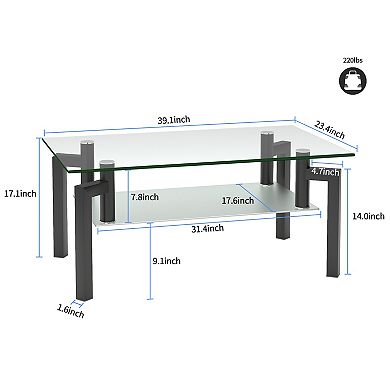Homavo Coffee Table Rectangle Black Glass,modern Side Center Tables For Living Room