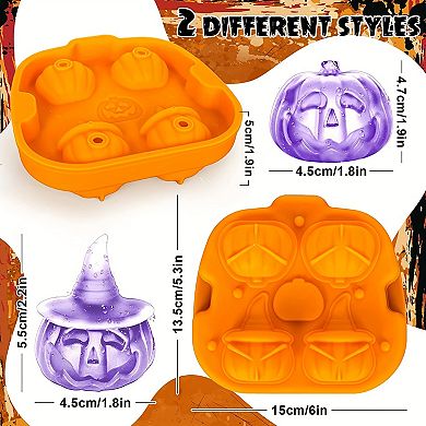 1pc Halloween Spoof Pumpkin Ice Tray 4 Grids Easy Release Mold Face Wizard Hat Pumpkin Ice Mold