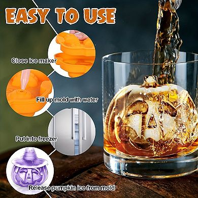 1pc Halloween Spoof Pumpkin Ice Tray 4 Grids Easy Release Mold Face Wizard Hat Pumpkin Ice Mold