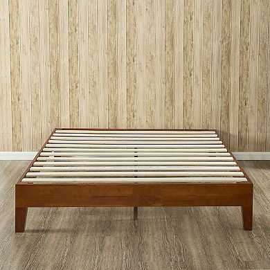 Twin Size Low Profile Wooden Platform Bed Frame In Cherry Finish