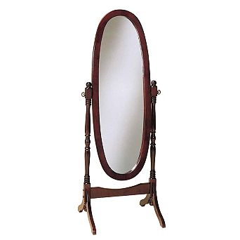 Cherry Finish Oval Cheval Mirror Full Length Solid Wood Floor Mirror