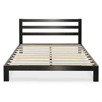 Queen Heavy Duty Metal Platform Bed Frame With Headboard And Wood Slats