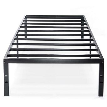 Twin Size Black Metal Platform Bed Frame With Headboard Attachment Slots
