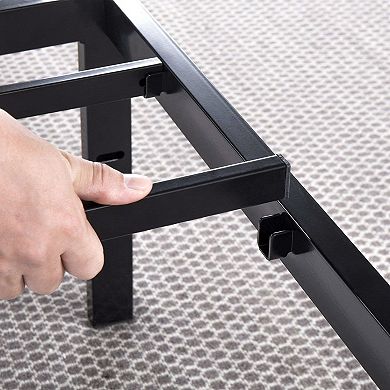 Twin Size Black Metal Platform Bed Frame With Headboard Attachment Slots