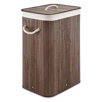Brown Bamboo Laundry Hamper Dirty Clothes Basket With Lid And Removable Bag