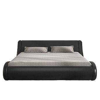 Queen Modern Black Faux Leather Upholstered Platform Bed Frame With Headboard