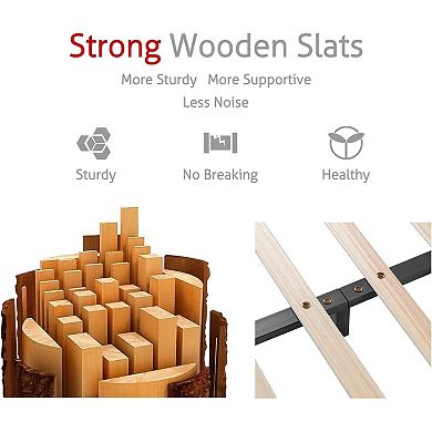 Queen Modern Black Faux Leather Upholstered Platform Bed Frame With Headboard