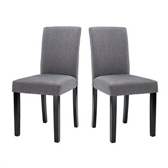 Set Of 2 - Grey Fabric Dining Chairs With Black Wood Legs